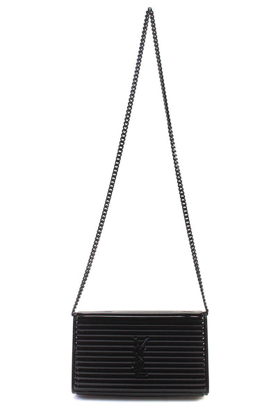 Yves Saint Laurent Opium Rib Patent Leather Flap Chain Crossbody Handbag Black