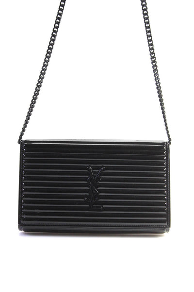 Yves Saint Laurent Opium Rib Patent Leather Flap Chain Crossbody Handbag Black