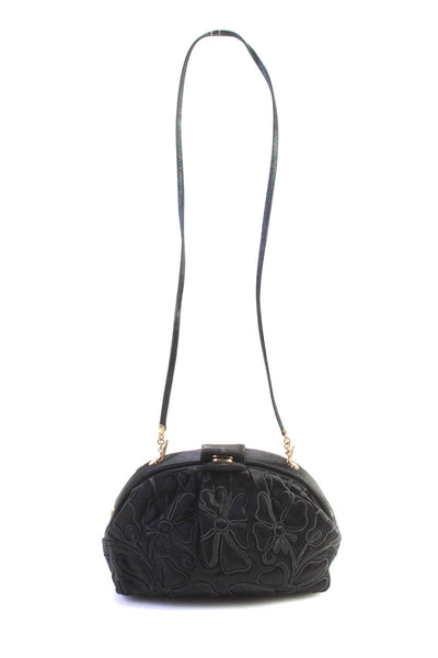 Judith Leiber Matelasse Quilted Satin Floral Clutch Shoulder Bag Handbag Black