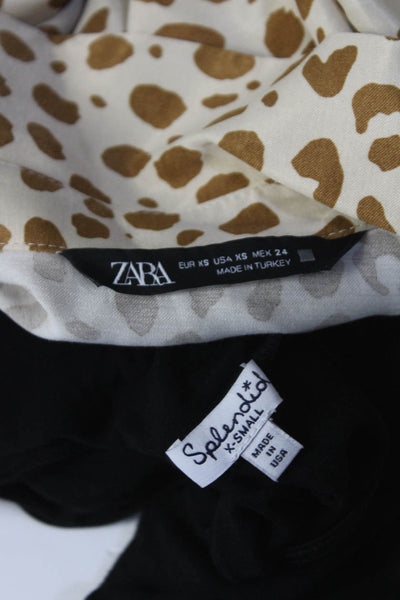 Splendid Zara Womens Dress Button Down Blouse Black Beige Size Extra Small Lot 2