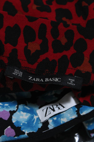 Zara Basic Womens Animal Floral Print Skirts Red Blue Size Extra Small Lot 2