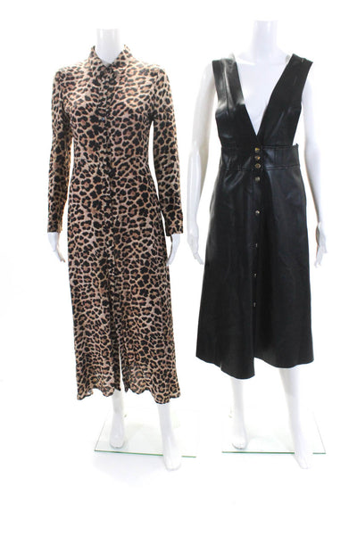 Zara Womens Faux Leather A Line Dresses Black Brown Size Extra Small Lot 2