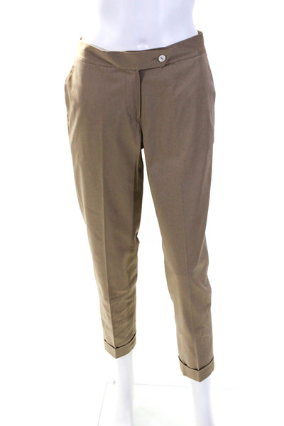 Kiton Womens Mid Rise Slim Leg Pleated Cropped Khaki Dress Pants Beige Size IT40