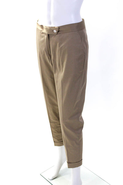 Kiton Womens Mid Rise Slim Leg Pleated Cropped Khaki Dress Pants Beige Size IT40