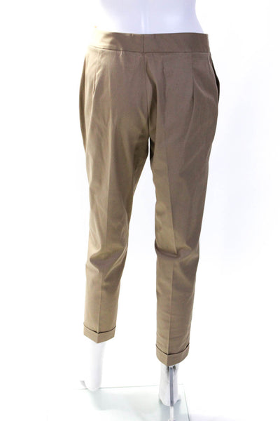 Kiton Womens Mid Rise Slim Leg Pleated Cropped Khaki Dress Pants Beige Size IT40