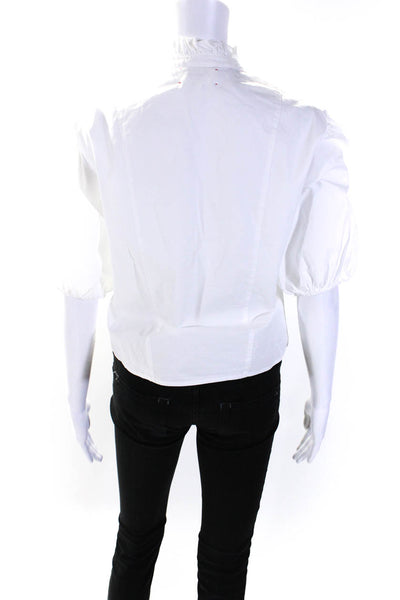 Xirena Womens Frill Neck Poplin Puff Sleeve Button Up Top Blouse White Size XS