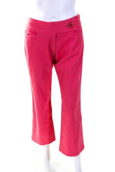 Nanette Lepore Womens Zipper Fly Mid Rise Flare Leg Pants Pink Cotton Size 2