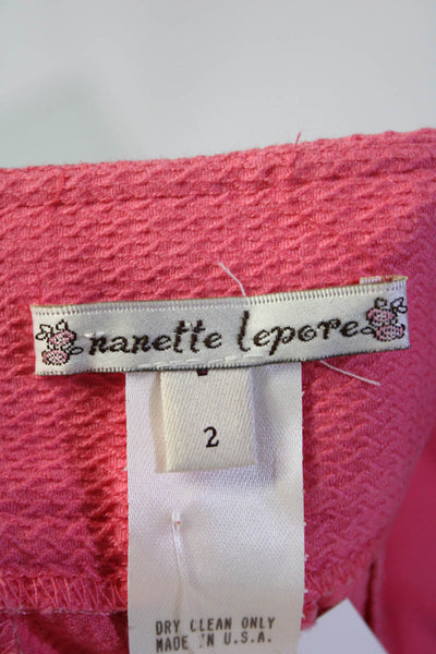 Nanette Lepore Womens Zipper Fly Mid Rise Flare Leg Pants Pink Cotton Size 2