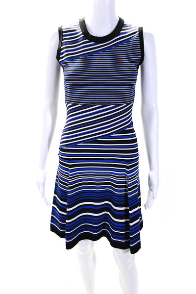 Nanette Lepore Womens Sleeveless Crew Neck Striped Knit Dress Blue White Small