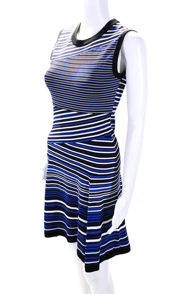 Nanette Lepore Womens Sleeveless Crew Neck Striped Knit Dress Blue White Small