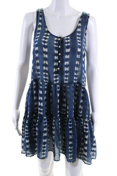 J Crew  Women's Scoop Neck Sleeveless Tiered Tue Dye Mini Dress Blue Size S