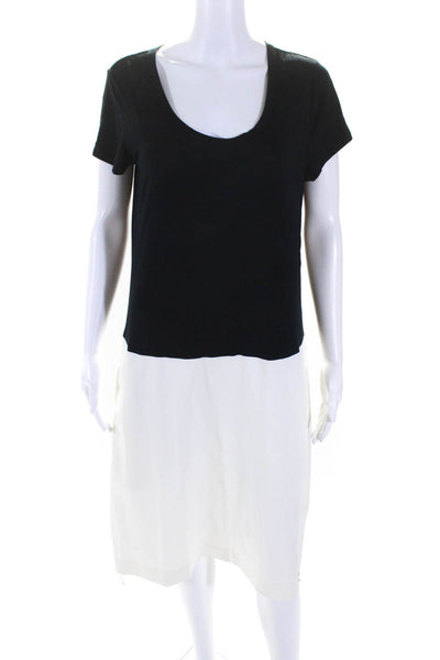 DKNY Womens Color Block Jersey Poplin Drop Waist Sheath Dress Navy White Size 14