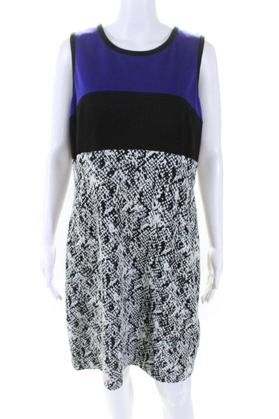 Calvin Klein Womens Knit Color Block Sleeveless Sheath Dress Black White Blue 14