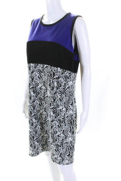 Calvin Klein Womens Knit Color Block Sleeveless Sheath Dress Black White Blue 14