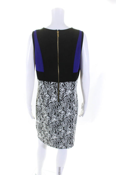 Calvin Klein Womens Knit Color Block Sleeveless Sheath Dress Black White Blue 14