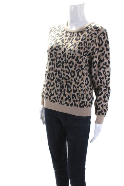 J Crew Womens Animal Leopard Print Crew Neck Sweater Beige Black Wool Size Small