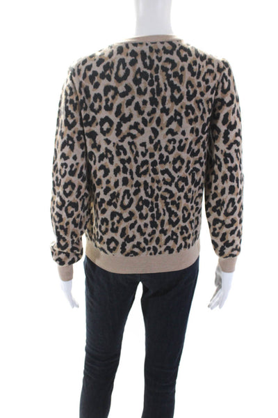 J Crew Womens Animal Leopard Print Crew Neck Sweater Beige Black Wool Size Small