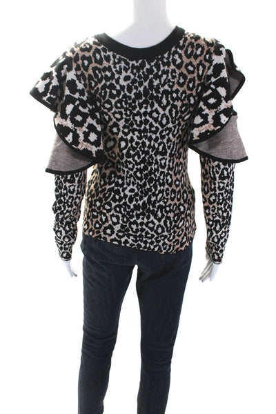 Rachel Rachel Roy Womens Animal Print Ruffled Sweater Brown Black Size Small