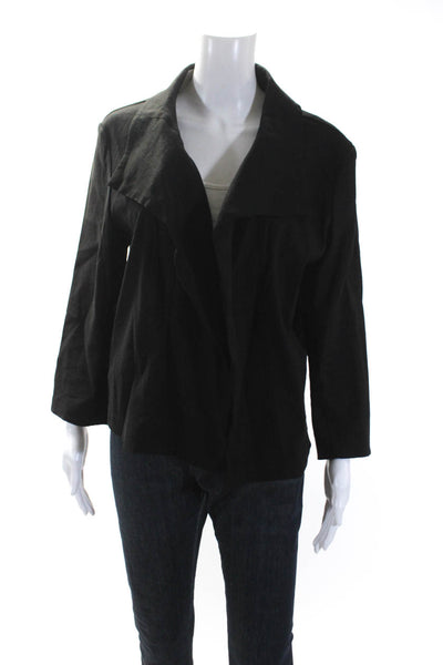 Jarbo Womens Black Linen Open Front Cowl Neck Long Sleeve Jacket Size 3