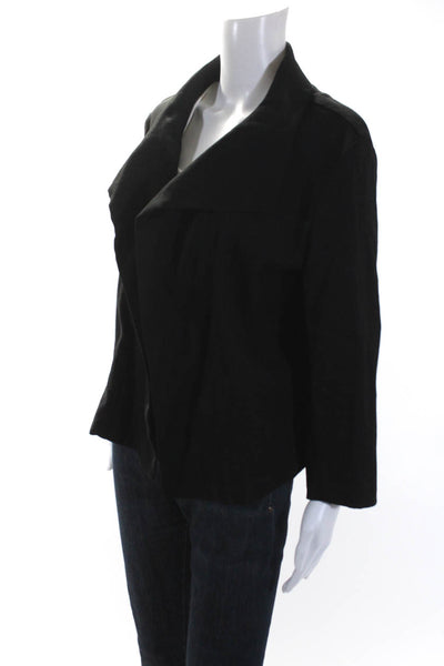 Jarbo Womens Black Linen Open Front Cowl Neck Long Sleeve Jacket Size 3