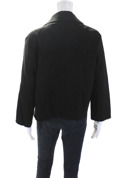 Jarbo Womens Black Linen Open Front Cowl Neck Long Sleeve Jacket Size 3