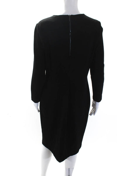 Vince Womens Black Textured Crew Neck Zip Back Long Sleeve Shift Dress Size XL