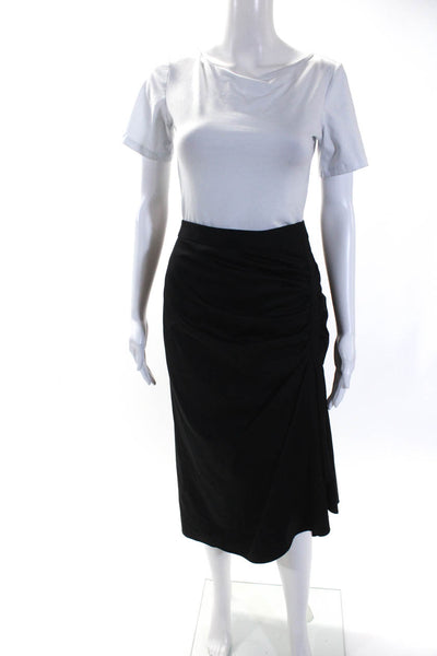 Lewit Womens Black Wool Ruched Drape Detail Hi-Low Skirt Size 12