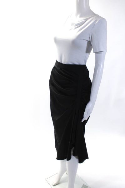 Lewit Womens Black Wool Ruched Drape Detail Hi-Low Skirt Size 12