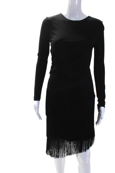 Shoshanna Midnight Womens Frayed Textured Tiered Zipped Midi Dress Black Size 0