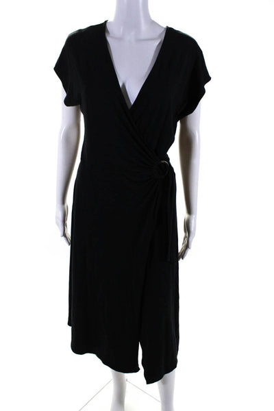 Joie Womens Black V-Neck Embellished Short Sleeve Wrap Dress Size XS