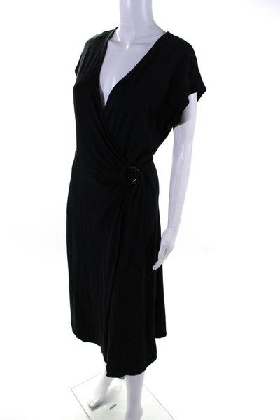 Joie Womens Black V-Neck Embellished Short Sleeve Wrap Dress Size XS