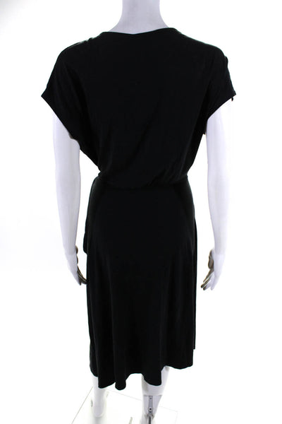 Joie Womens Black V-Neck Embellished Short Sleeve Wrap Dress Size XS