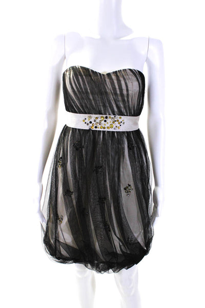 Phoebe Couture Womens Strapless Tulle Overlay Crystal Dress Black White Size 2