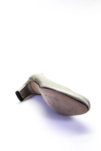 Stuart Weitzman Coated Linen Almond Toe Low Heel Summer Pumps Silver Size 6.5