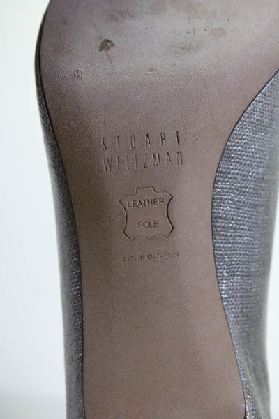 Stuart Weitzman Coated Linen Almond Toe Low Heel Summer Pumps Silver Size 6.5