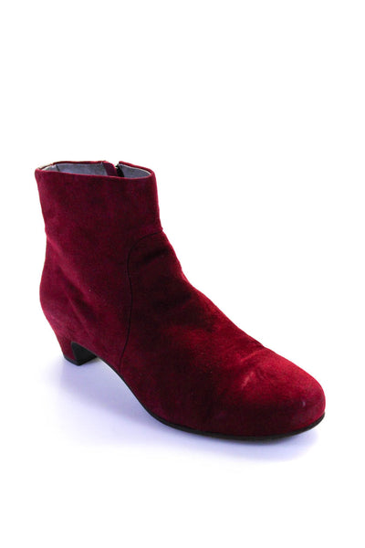 Eileen Fisher Womens Suede Low Heel Side Zip Ankle Boots Crimson Red Size 6.5US
