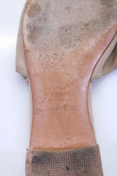 Schutz Womens Pointed Toe Flat Suede Fringe Mules Beige Size 7