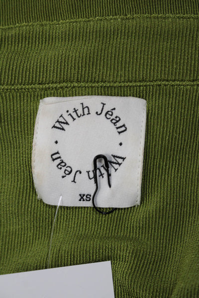 With Jean Womens Button Front Collared Ruched Knit Shirt Green Size Extra Small