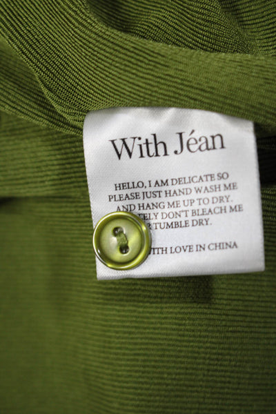 With Jean Womens Button Front Collared Ruched Knit Shirt Green Size Extra Small