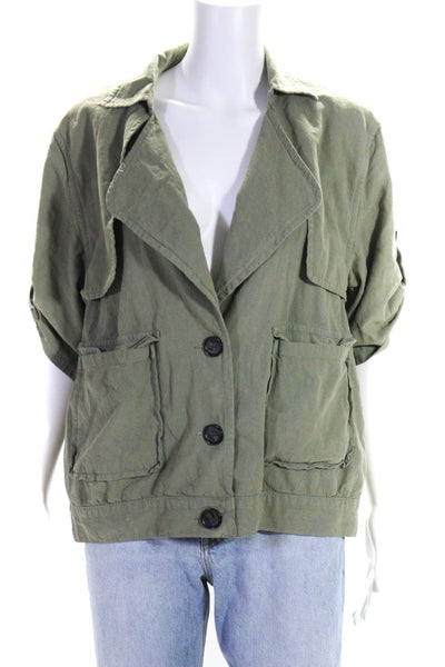 Frame Womens Two Button Collared V Neck Oversized Light Jacket Green Size XS