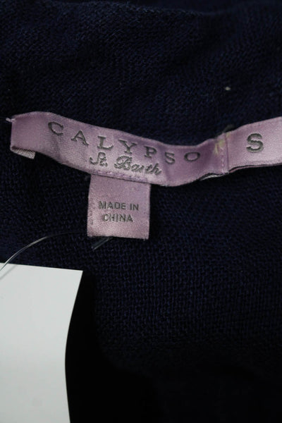 Calypso Saint Barth Womens Sleeveless V Neck Linen Boxy Top Navy Blue Size Small
