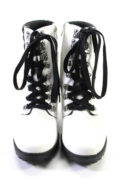 MIA Womens Lug Sole Block Heel Lace Up Combat Boots Black White Size 7