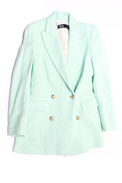 Zara Womens Cotton Double Breasted Buttoned Collared Blazers Green Size XS Lot 2