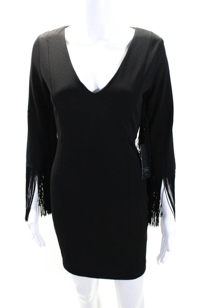 Zara Womens Darted Back Zipped Fringed Long Sleeve Dress Black Size XS S Lot 2