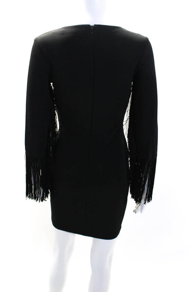Zara Womens Darted Back Zipped Fringed Long Sleeve Dress Black Size XS S Lot 2
