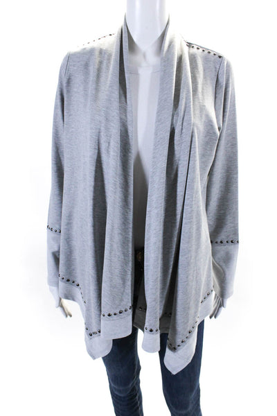 Cyrus Womens Studded Jersey Open Front Waterfall Cardigan Gray Size Medium