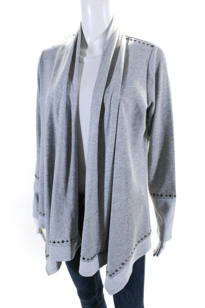 Cyrus Womens Studded Jersey Open Front Waterfall Cardigan Gray Size Medium