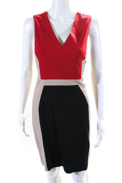Rachel Roy Womens Color Block Sleeveless Sheath Dress Beige Red Black Size 6