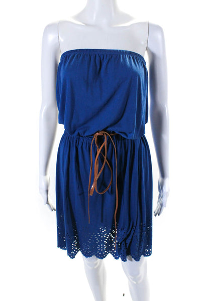 C&C California Womens Strapless Jersey Laser Cut Sheath Dress Blue Size Small