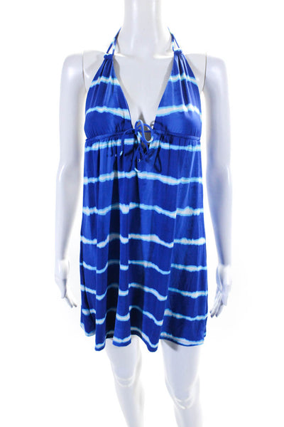Ralph Lauren Blue Label Womens Striped Halter Cover Up Dress Blue Size Medium